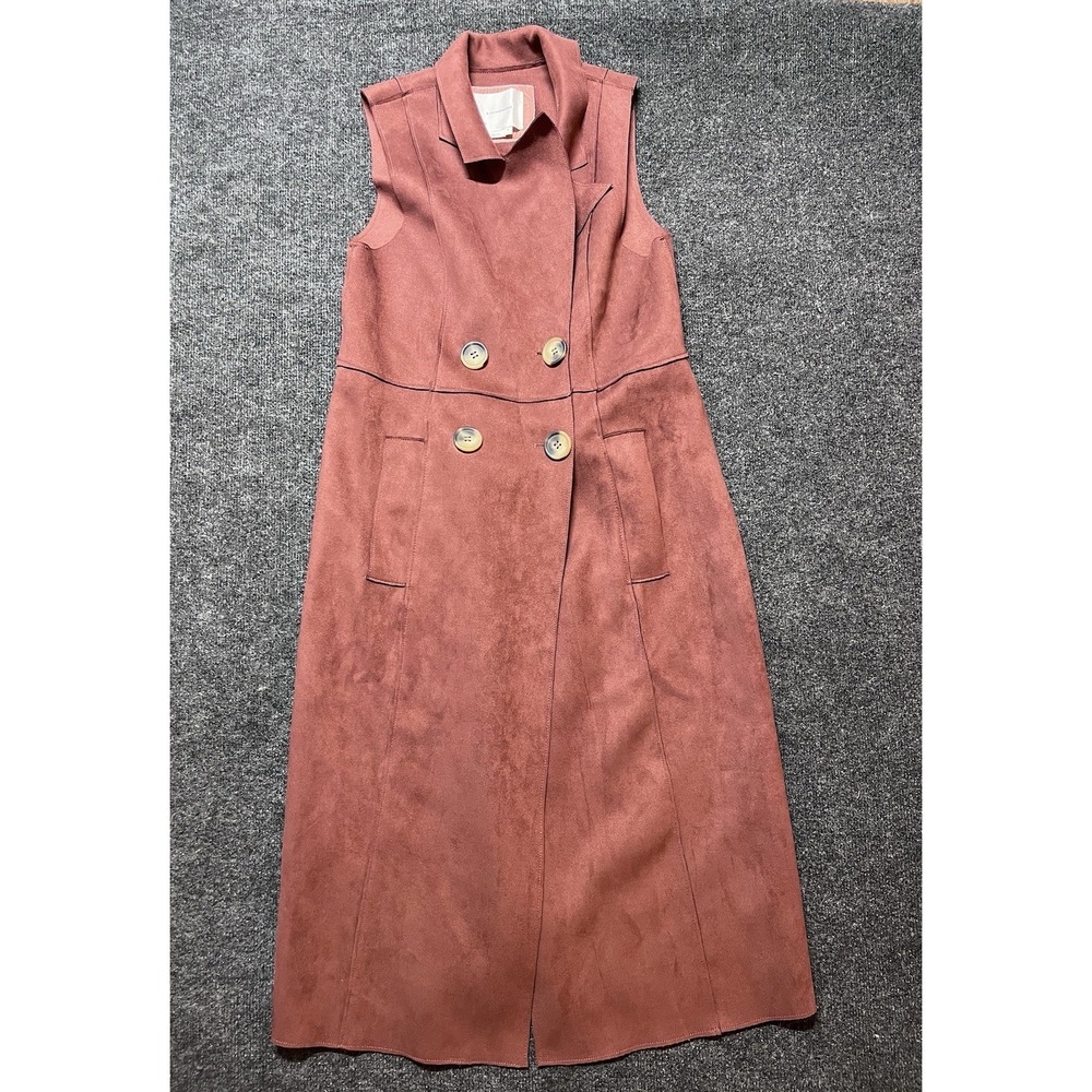 Anthropologie Coat Red Tandy Longline Faux Suede Utility Topper Vest Size Medium